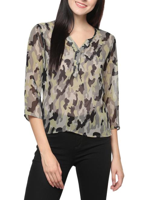 Camouflage sheer top - 14347342 - Very Small Image - 1