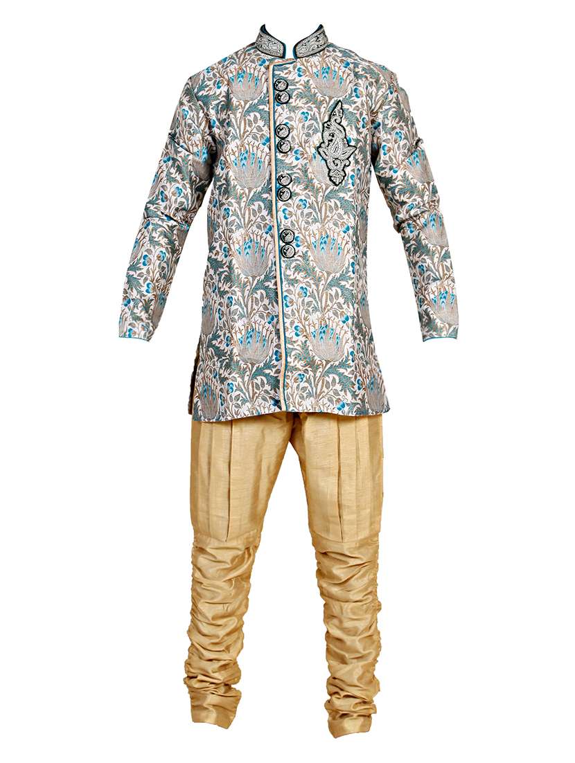 grey silk blend sherwani set
