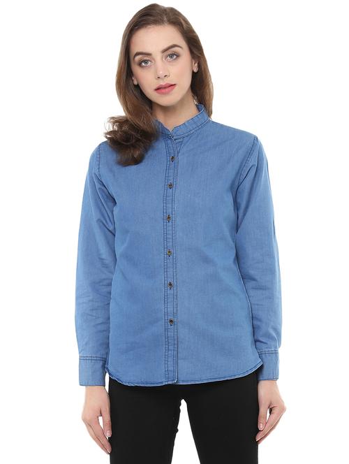 blue denim casual shirt - 14353558 - Standard Image - 1