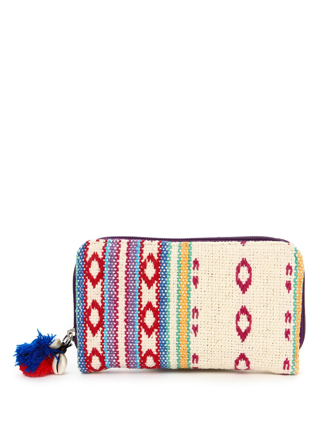 White And Red Hand Woven Cotton Wallet - The House Of Tara