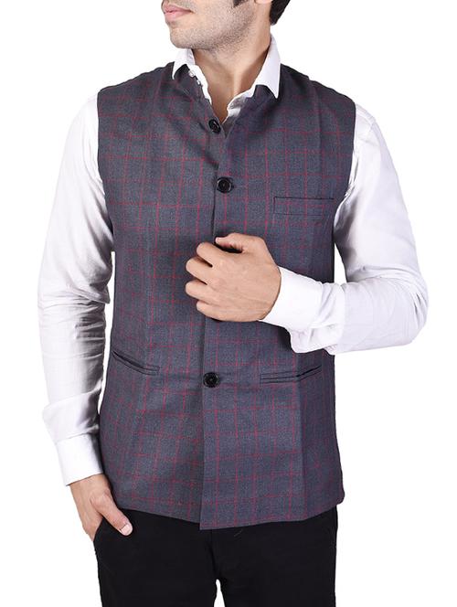 grey cotton nehru jacket - 14361371 - Standard Image - 1