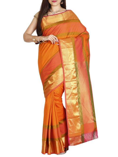 The Chennai Silks orange kanjivaram saree with blouse - 14361507 - Very Small Image - 1