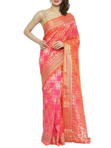 pink art silk banarasi saree with blouse - 14372265 - Very Small Image - 1