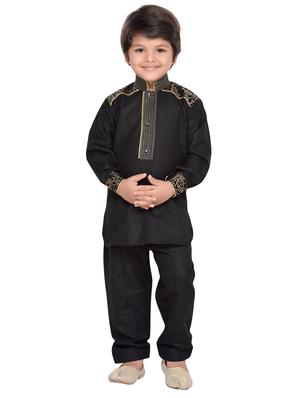black cotton kurta pyjama set - 14375243 - Standard Image - 4