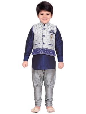 silver silk blend kurta set - 14375516 - Standard Image - 4
