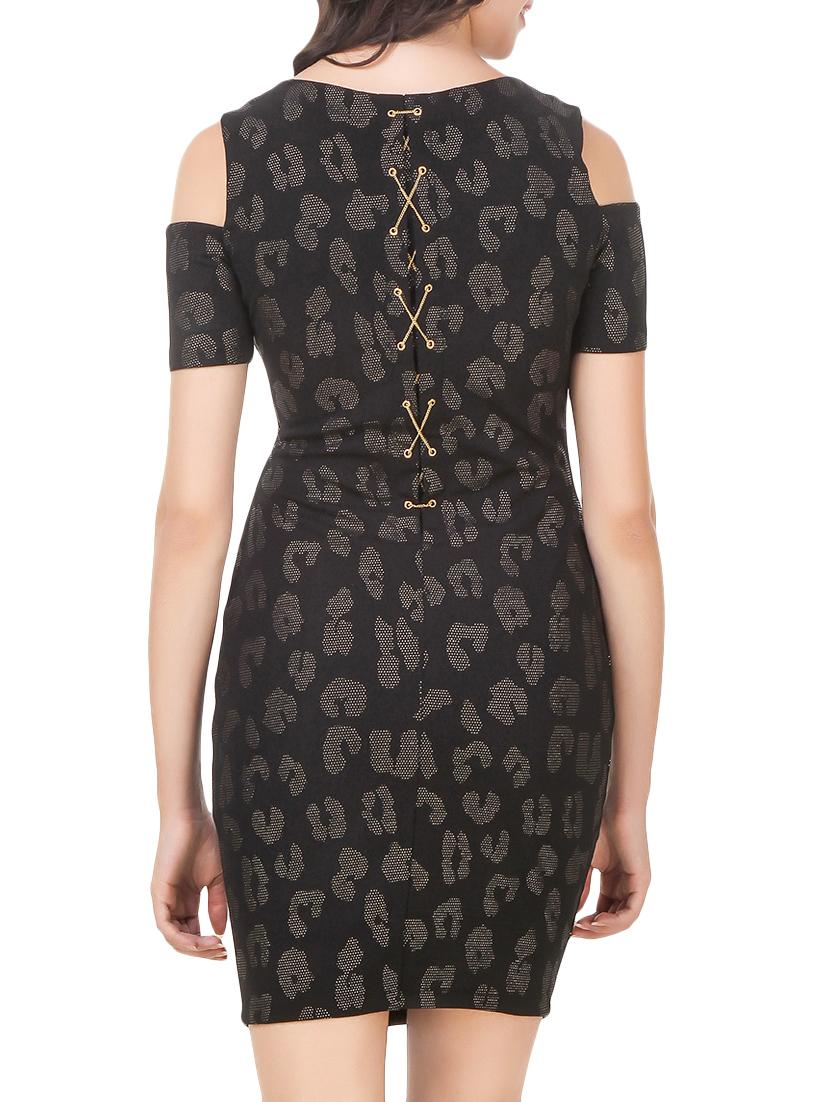 lace up back cold shoulder bodycon dress - 14379632 - Zoom Image - 4