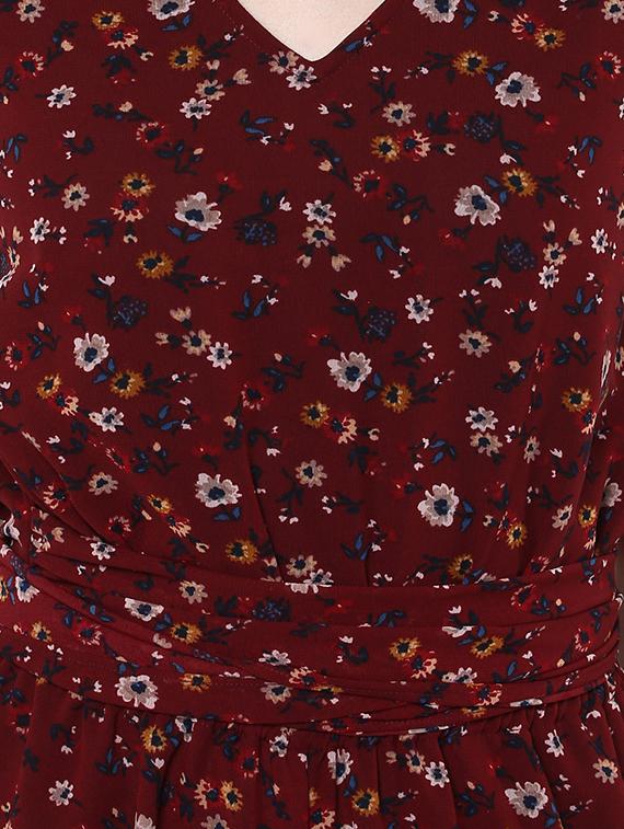 red floral printed georgette full leg jumpsuit - 14381049 - Zoom Image - 4