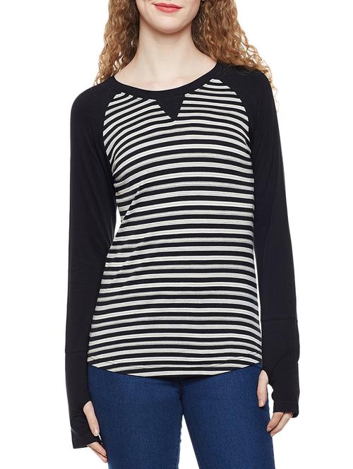 thumb hole sleeved striped tee - 14384019 - Very Small Image - 1