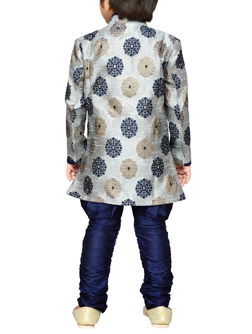 grey silk blend kurta sets - 14405608 - Zoom Image - 4