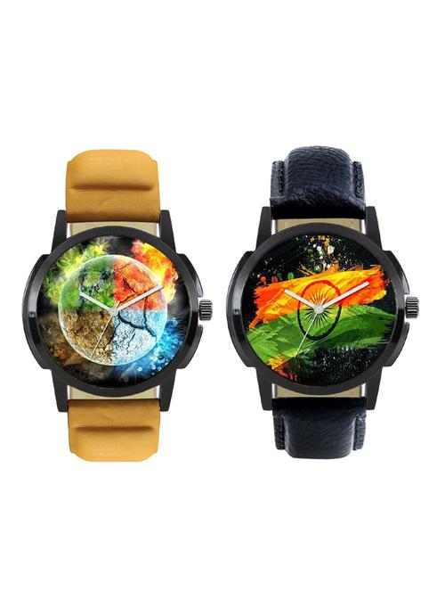 round Analog Dial leatherette Strap Watch Combo - 14410631 - Standard Image - 1