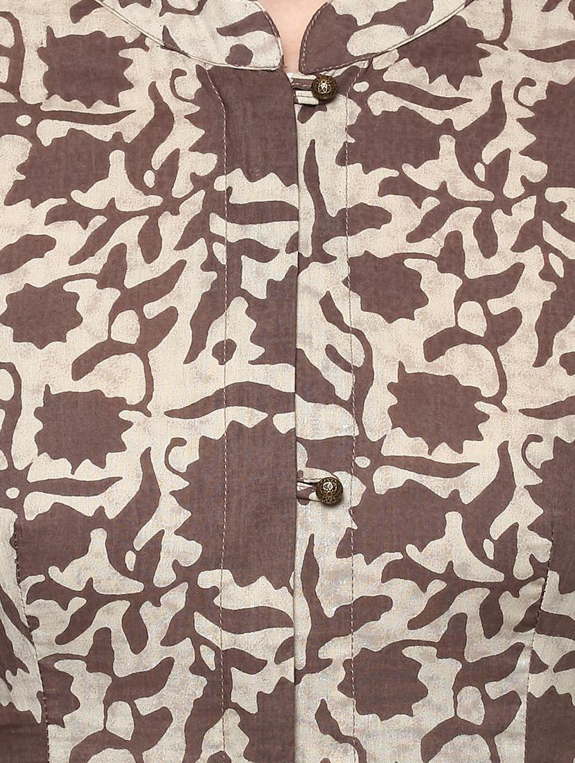brown cotton flared kurta - 14412882 - Zoom Image - 4