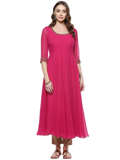 pink poly georgette flared kurta - 14420469 - Standard Image - 1