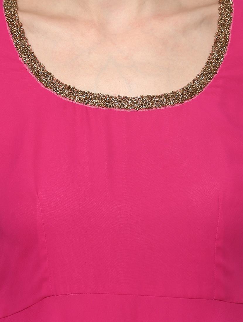 pink poly georgette flared kurta - 14420469 - Zoom Image - 4