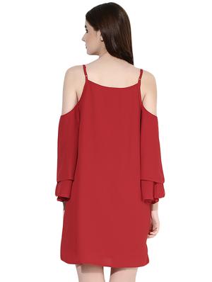 red cold shoulder ruffle dress - 14422056 - Standard Image - 4