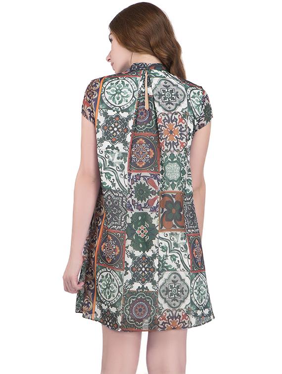 green printed a-line dress - 14422226 - Zoom Image - 4
