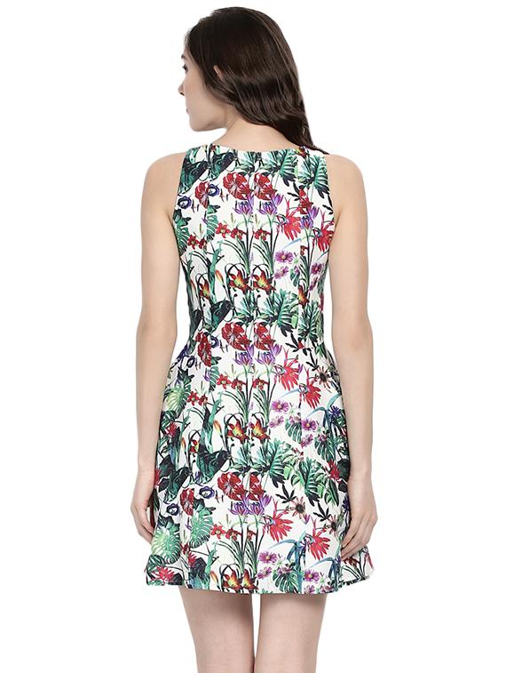 white floral fit & flare dress - 14422291 - Zoom Image - 4