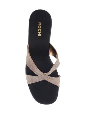 gold sheet slip on sandals - 14422921 - Standard Image - 4