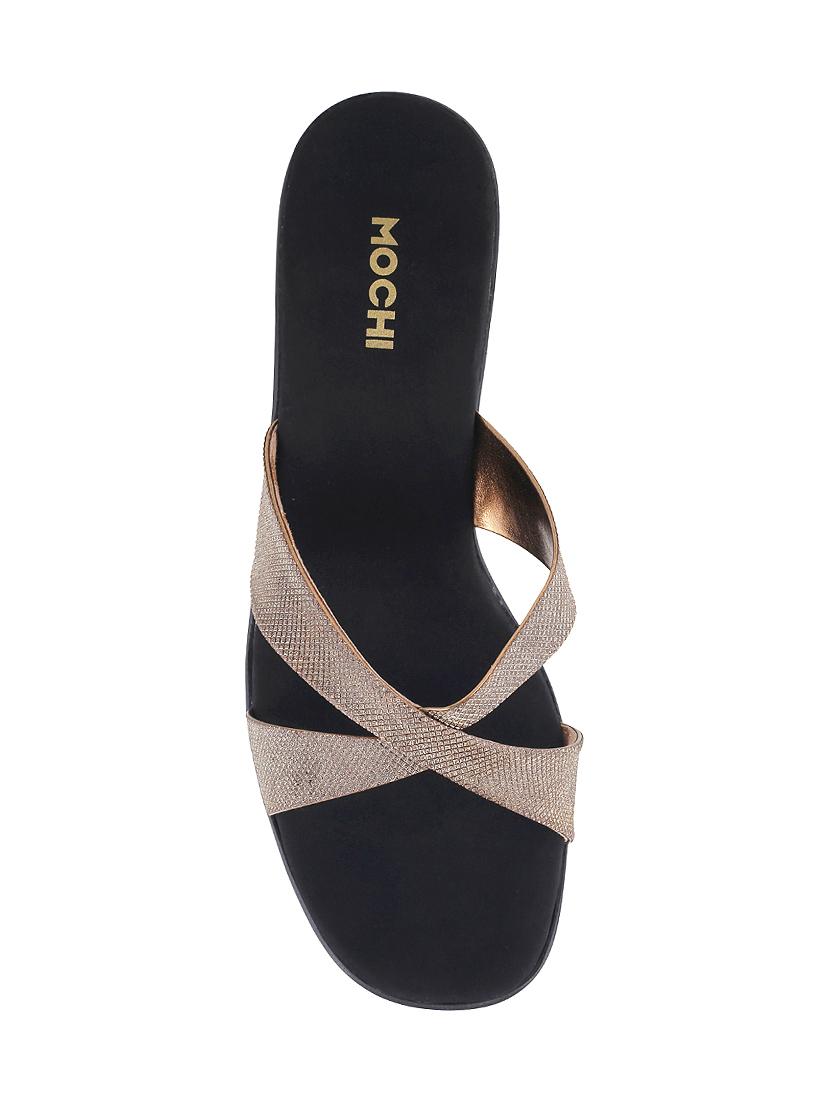 gold sheet slip on sandals - 14422921 - Zoom Image - 4