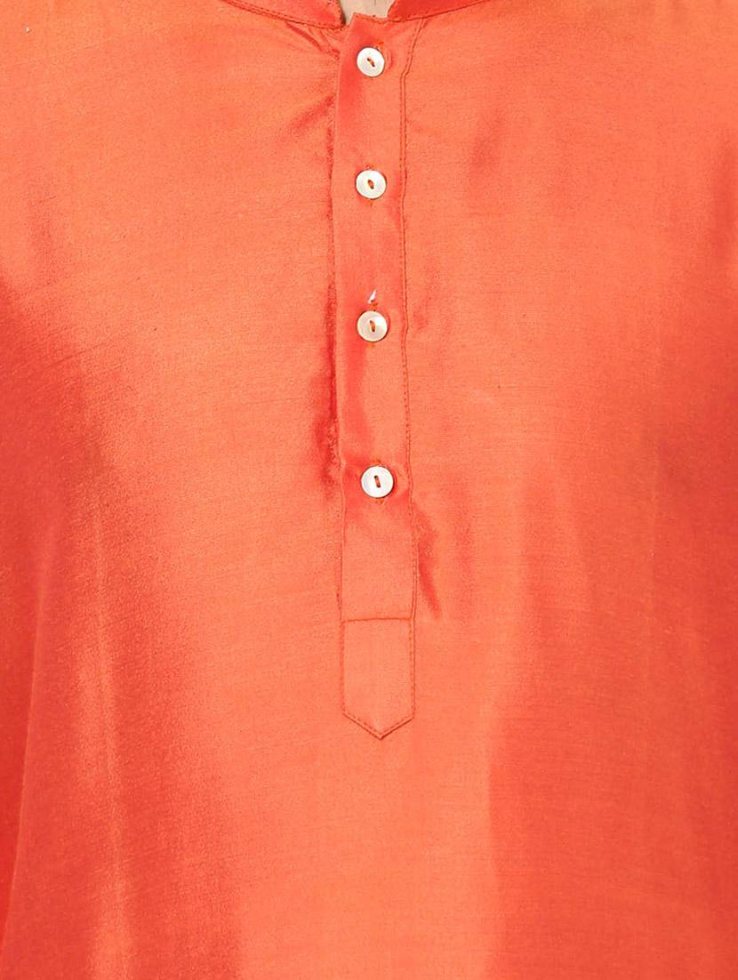 orange silk blend long kurta - 14424885 - Zoom Image - 4