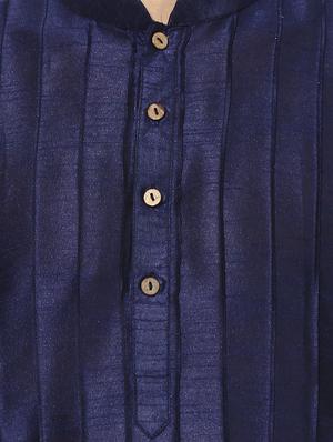 dark blue dupion long kurta - 14424898 - Standard Image - 4