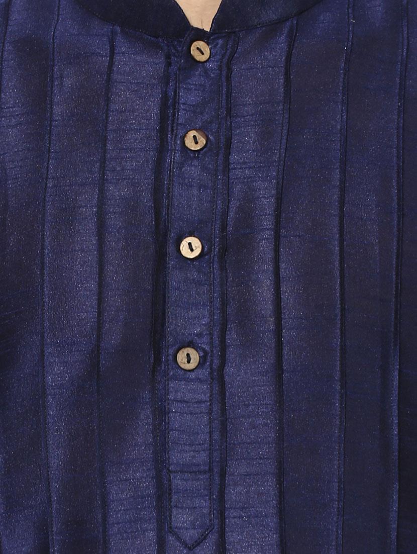 dark blue dupion long kurta - 14424898 - Zoom Image - 4