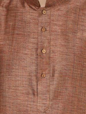 brown silk blend long kurta - 14424902 - Standard Image - 4