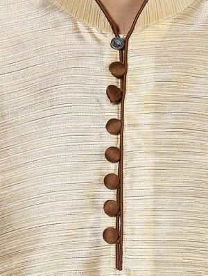 beige silk blend long kurta - 14424906 - Standard Image - 4