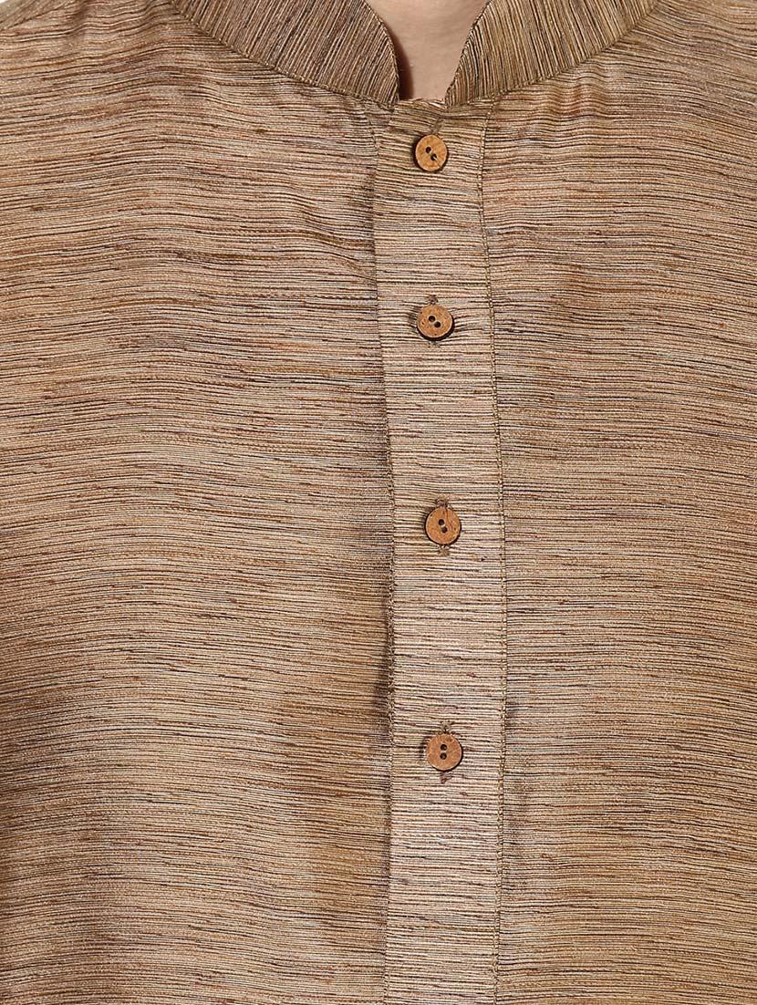 brown silk blend long kurta - 14424909 - Zoom Image - 4