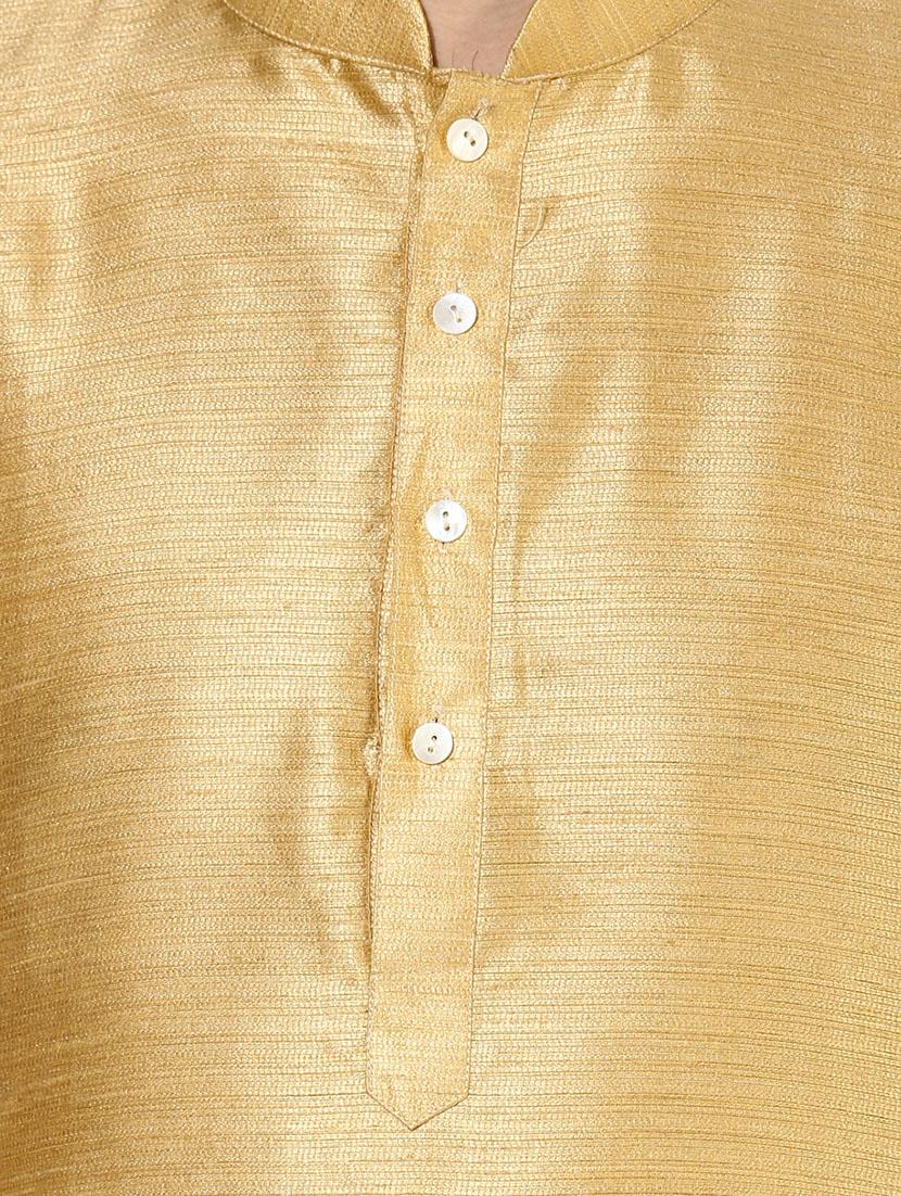gold silk blend long kurta - 14424911 - Zoom Image - 4
