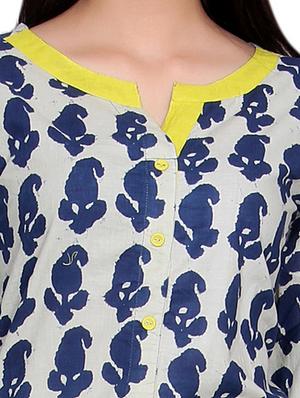 blue cotton high-low kurta - 14427130 - Standard Image - 4