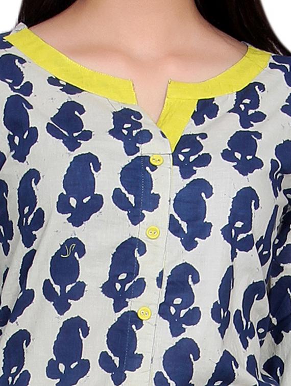 blue cotton high-low kurta - 14427130 - Zoom Image - 4