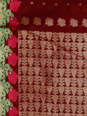 maroon cotton silk bordered saree with blouse - 14429023 - Standard Image - 4