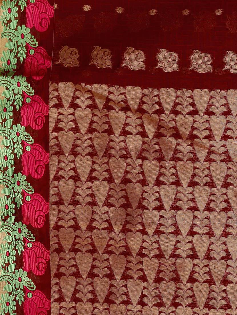 maroon cotton silk bordered saree with blouse - 14429023 - Zoom Image - 4