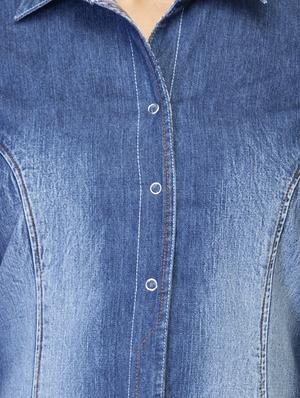 blue denim casual shirt - 14431464 - Standard Image - 4