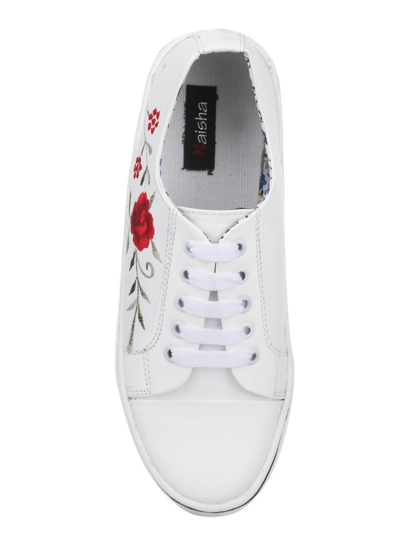 white faux leather laceup sneakers - 14432181 - Zoom Image - 4
