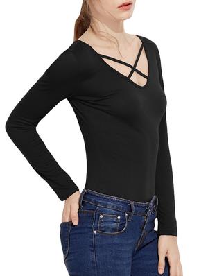 double criss-cross solid bodysuit - 14432379 - Standard Image - 4