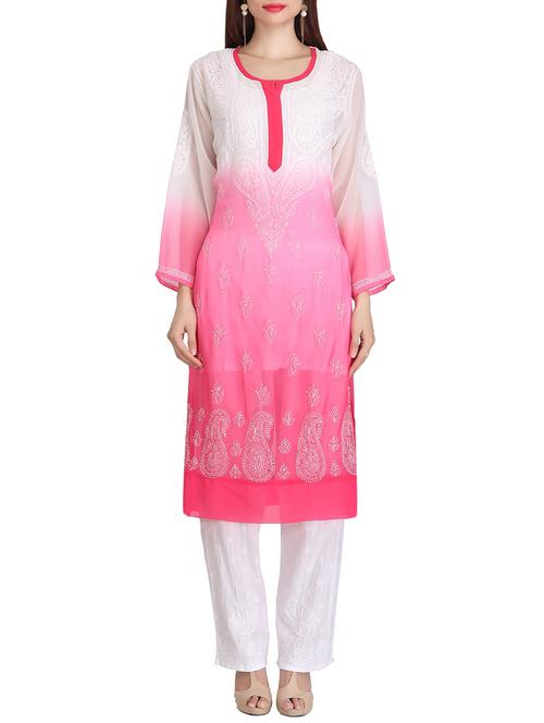 ada pink georgette straight kurta - 14445583 - Very Small Image - 1