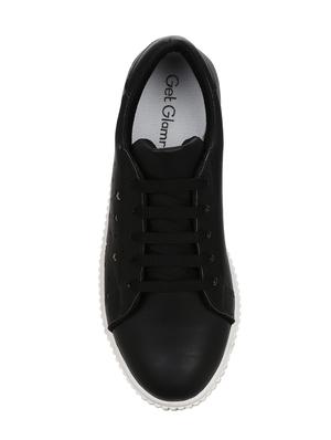 black faux leather laceup sneakers - 14457884 - Standard Image - 4