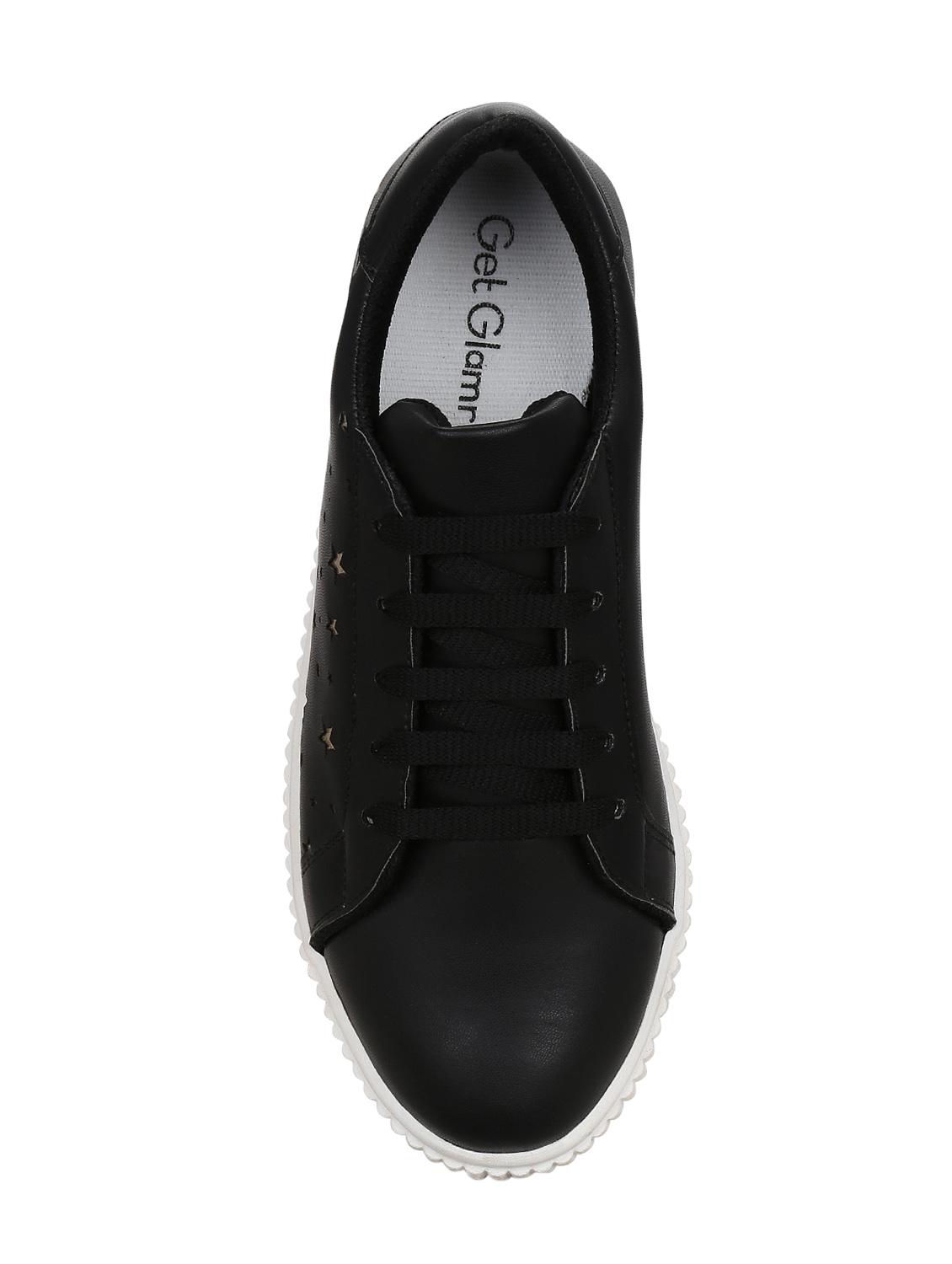 black faux leather laceup sneakers - 14457884 - Zoom Image - 4