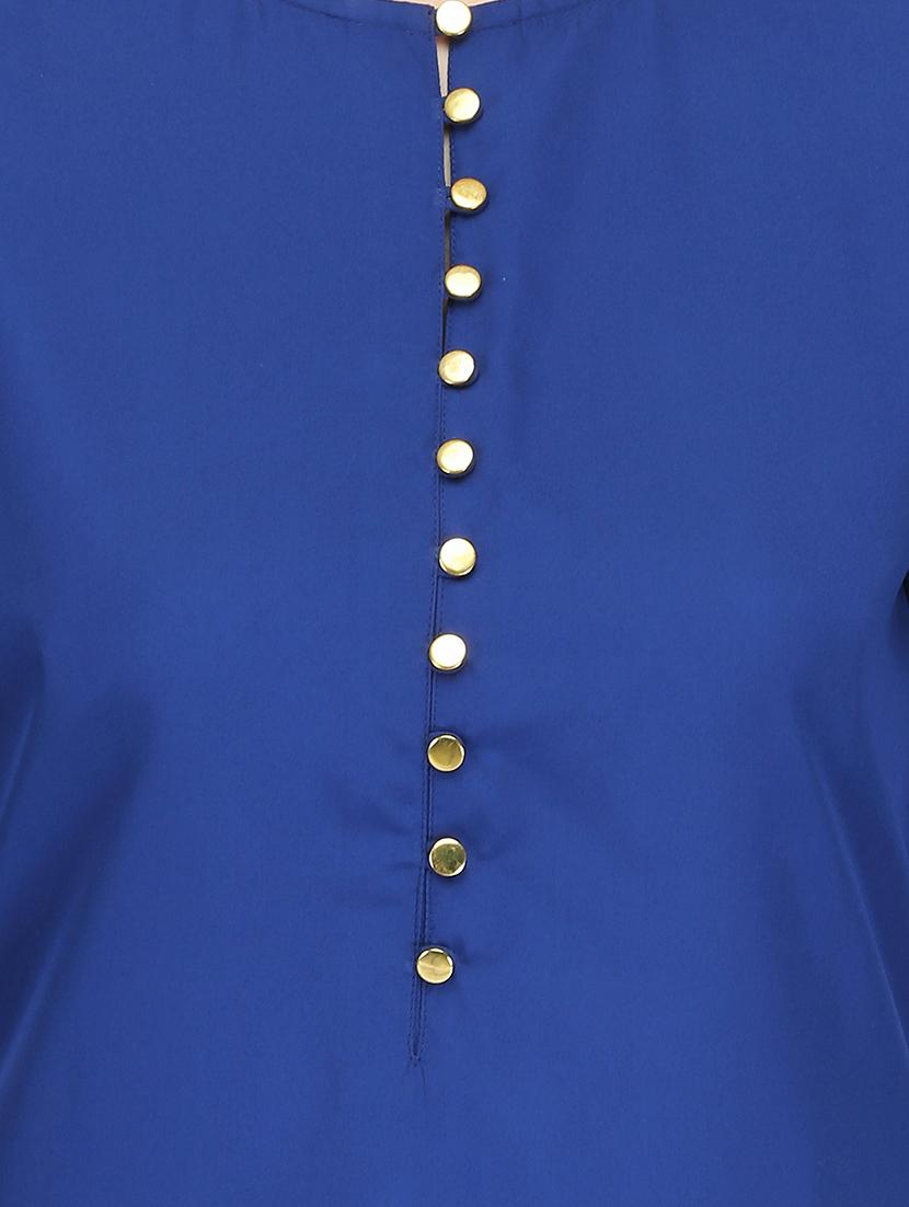 blue crepe straight solid kurta - 14461873 - Zoom Image - 4