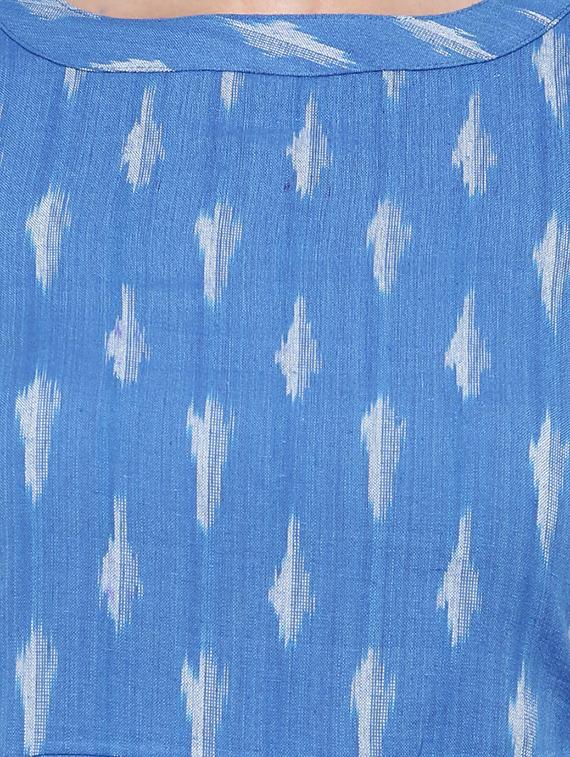 blue cotton a-line kurta - 14462366 - Zoom Image - 4