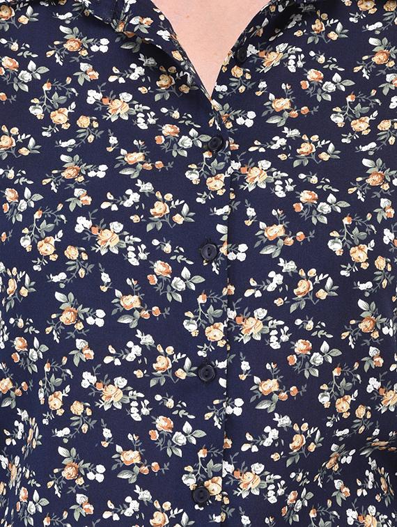 Navy blue printed cotton shirt - 14464357 - Zoom Image - 4