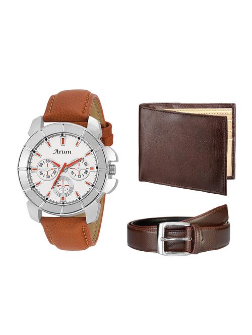 arum brown stylish watch with brown belt ,wallet - 14468950 - Standard Image - 1