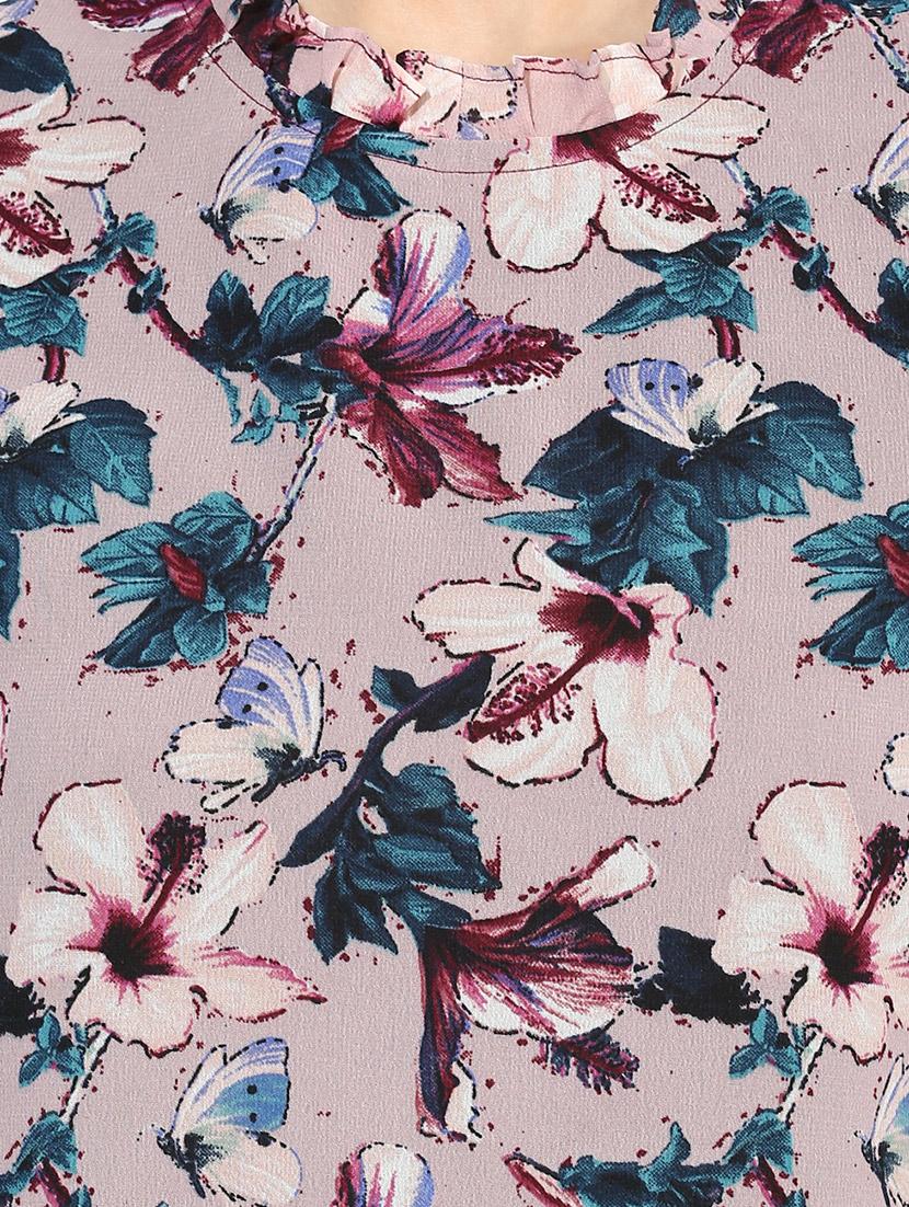 frilled neck bell sleeved floral top - 14469153 - Zoom Image - 4