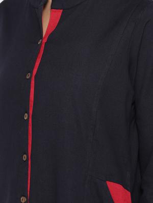 black cotton aline kurta - 14472176 - Standard Image - 4