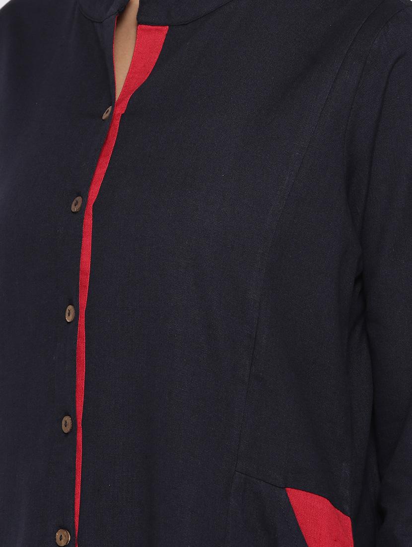 black cotton aline kurta - 14472176 - Zoom Image - 4