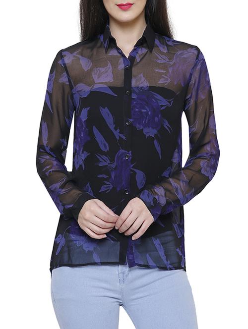 black printed georgette casual shirt - 14477798 - Standard Image - 1