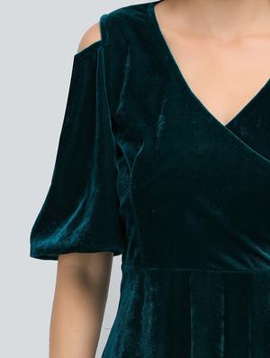cold shoulder velvet fit & flare dress - 14478529 - Standard Image - 4
