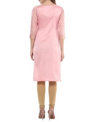 pink silk blend straight kurta - 14478901 - Standard Image - 4