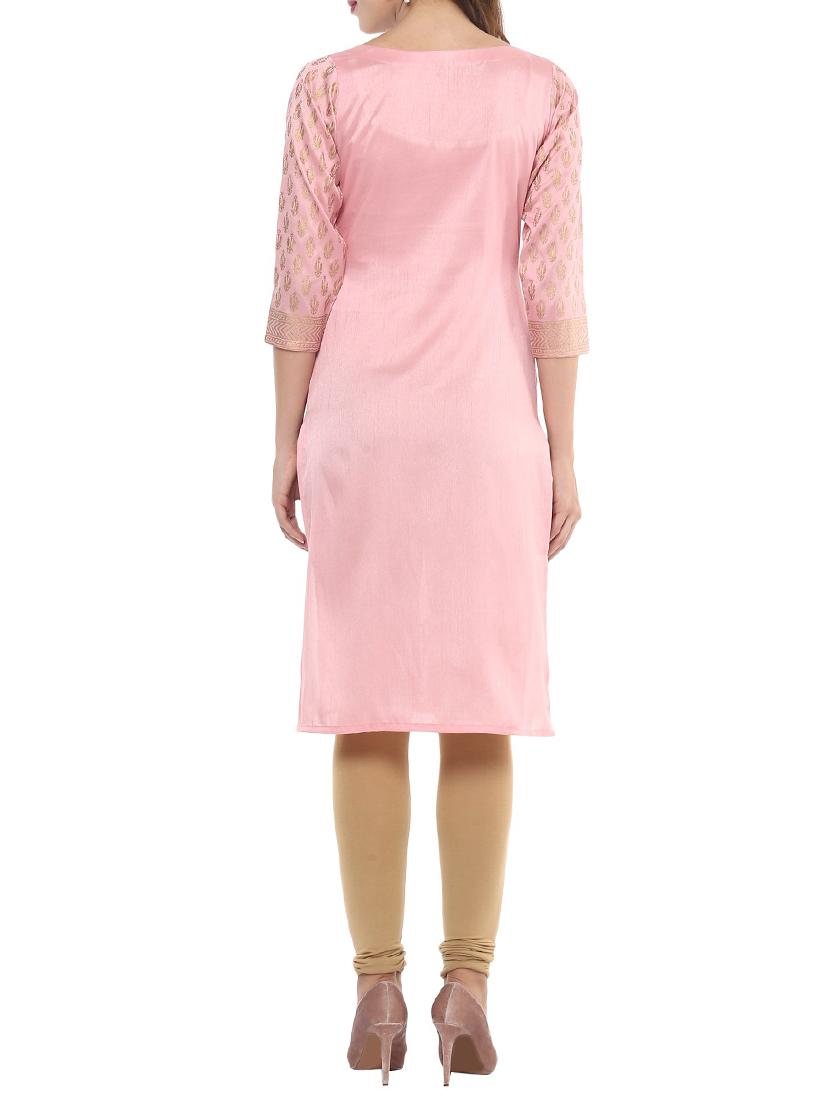 pink silk blend straight kurta - 14478901 - Zoom Image - 4